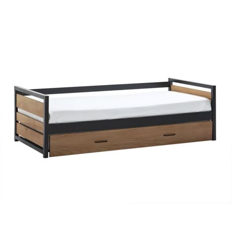 Cama nido industrial BOSTON - 2x90x190 cm - MDF, pino y metal : Color: nogal y antracita