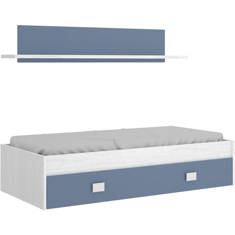 

Cama Nido Infantil con Cajon y Estante Superior Acabado Artic y Azul. para colchón de 90x190cm…