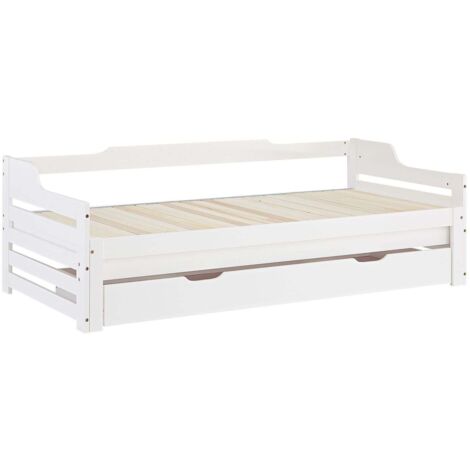 Cama nido infantil con somier de láminas de 90x200 en madera blanca con cajón almacenaje LIT06250