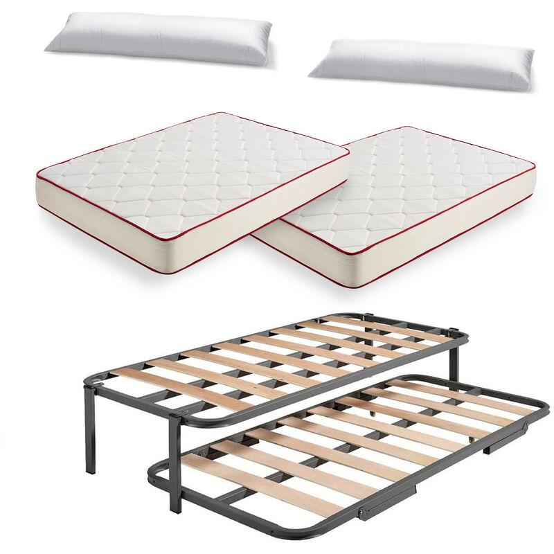 

Cama Nido Metalica Reforzada + 2 Colchones Viscoelasticos Viscoferta + 2 Almohadas De Fibra Resinada, 90x190 Cm