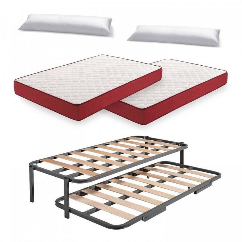 

Cama Nido Metalica Reforzada + 2 Colchones Viscoelasticos Viscoplus 15 + 2 Almohadas De Fibra Resinada, 80x190 Cm
