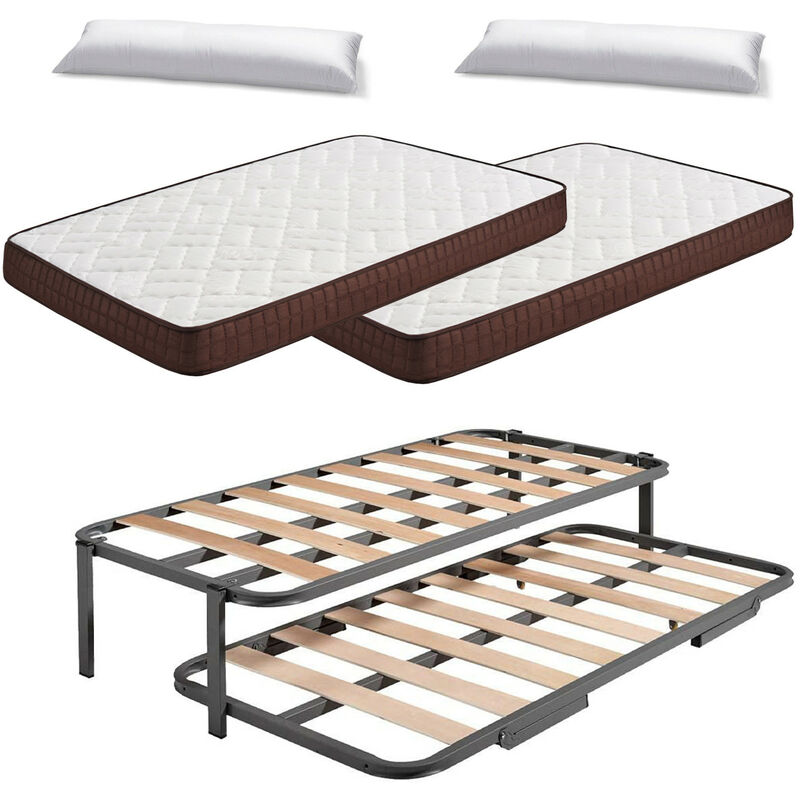 

Hogar24 - Cama Nido Metalica Reforzada + 2 Colchones viscoelasticos Viscobrown + 2 Almohadas De Fibra Resinada 90X200