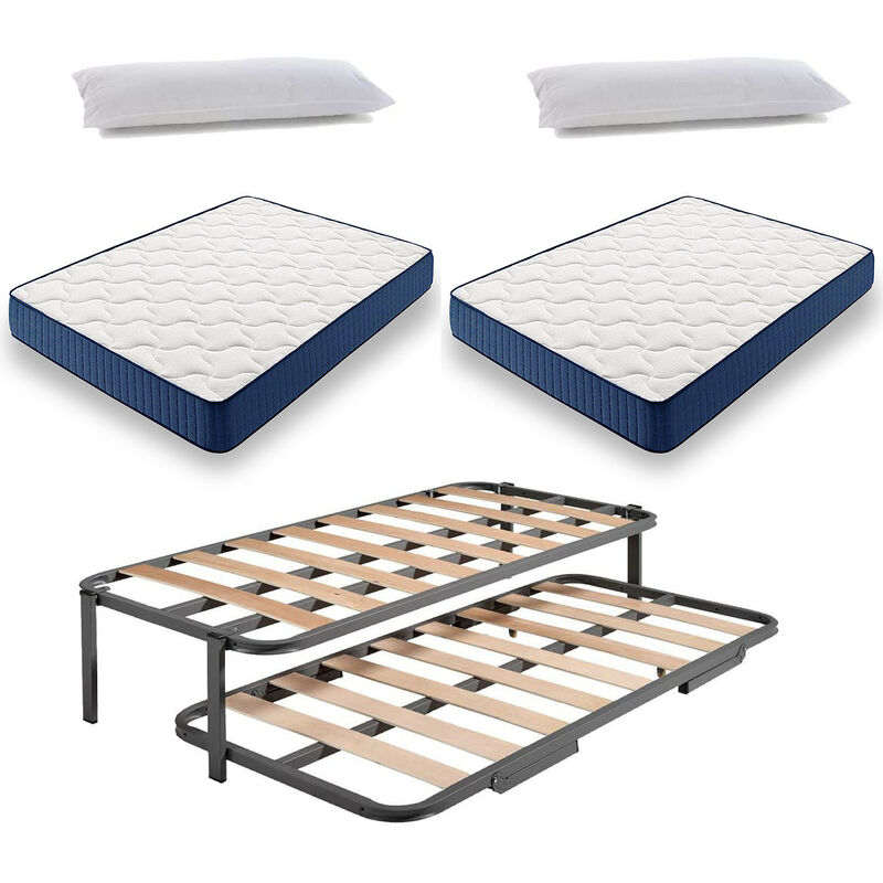 

Hogar24 - Cama Nido Metalica Reforzada + 2 Colchones viscoelasticos Viscorelax + 2 Almohadas De Fibra Resinada 105X190