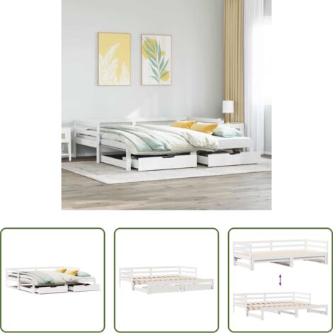 Cama nido -  Sofá cama con cajones madera maciza de pino blanco 90x200 cm