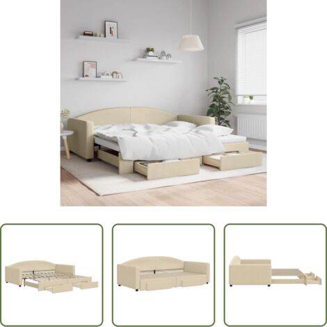 Cama nido -  Sofá cama nido con cajones tela color crema 100x200 cm