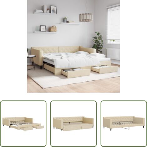 Cama nido -  Sofá cama nido con cajones tela color crema 100x200 cm