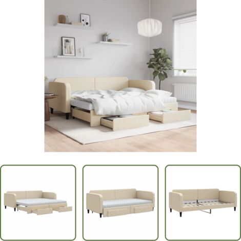 Cama nido -  Sofá cama nido con cajones tela color crema 90x200 cm
