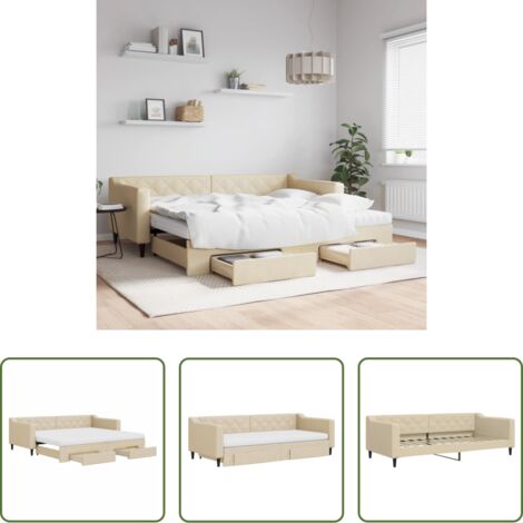 Cama nido -  Sofá cama nido con cajones tela color crema 90x200 cm