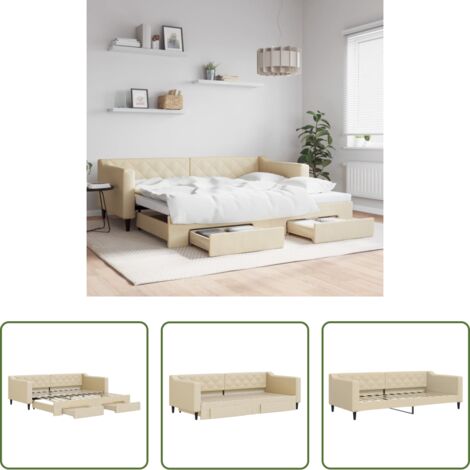Cama nido -  Sofá cama nido con cajones tela color crema 90x200 cm
