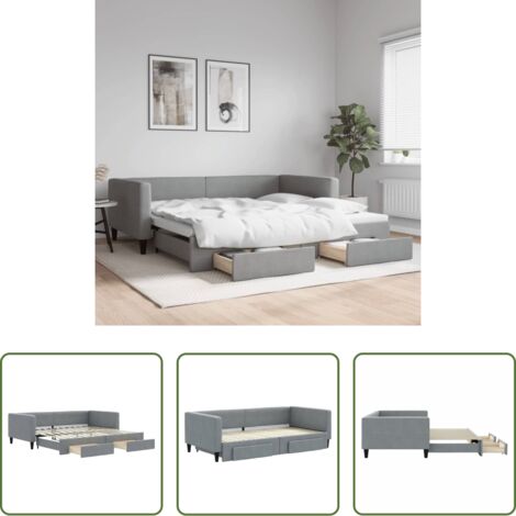 Cama nido -  Sofá cama nido con cajones tela gris claro 100x200 cm