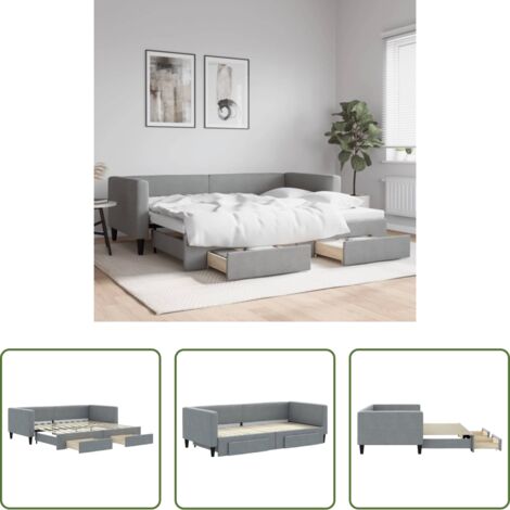 Cama nido -  Sofá cama nido con cajones tela gris claro 90x200 cm