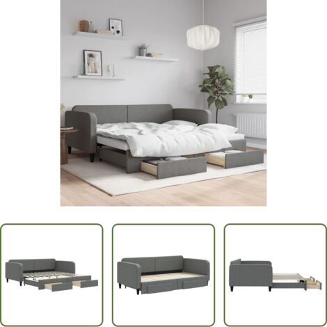 Cama nido -  Sofá cama nido con cajones tela gris oscuro 100x200 cm