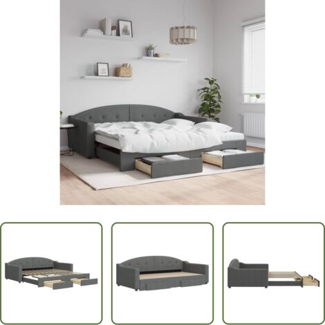 Cama nido -  Sofá cama nido con cajones tela gris oscuro 100x200 cm