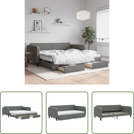 Cama nido -  Sofá cama nido con cajones tela gris oscuro 100x200 cm