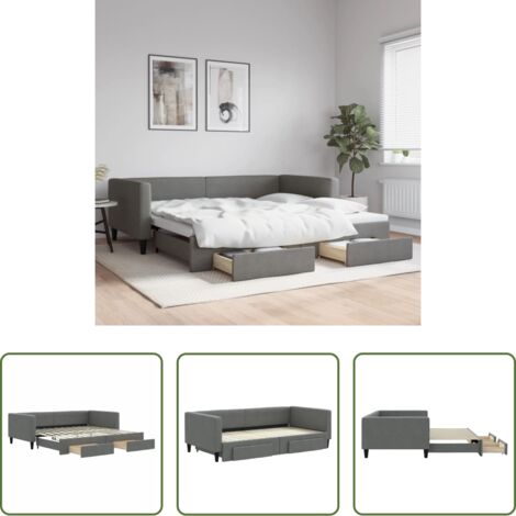 Cama nido -  Sofá cama nido con cajones tela gris oscuro 100x200 cm