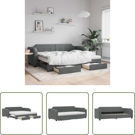 Cama nido -  Sofá cama nido con cajones tela gris oscuro 80x200 cm