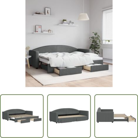 Cama nido -  Sofá cama nido con cajones tela gris oscuro 80x200 cm