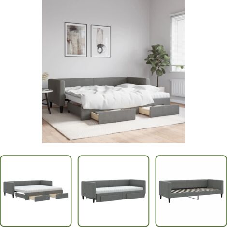 Cama nido -  Sofá cama nido con cajones tela gris oscuro 80x200 cm