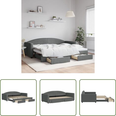 Cama nido -  Sofá cama nido con cajones tela gris oscuro 90x200 cm