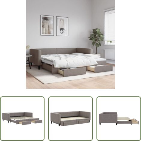 Cama nido -  Sofá cama nido con cajones tela gris taupe 100x200 cm