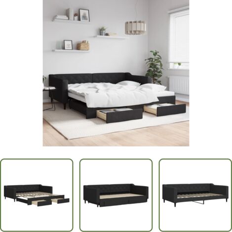 Cama nido -  Sofá cama nido con cajones tela negro 100x200 cm