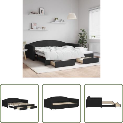 Cama nido -  Sofá cama nido con cajones tela negro 100x200 cm