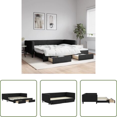 Cama nido -  Sofá cama nido con cajones tela negro 100x200 cm