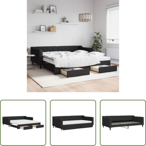 Cama nido -  Sofá cama nido con cajones tela negro 100x200 cm