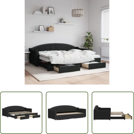 Cama nido -  Sofá cama nido con cajones tela negro 80x200 cm