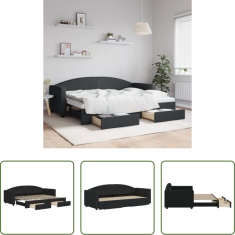 Cama nido -  Sofá cama nido con cajones tela negro 80x200 cm