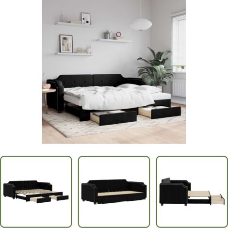 Cama nido -  Sofá cama nido con cajones tela negro 80x200 cm