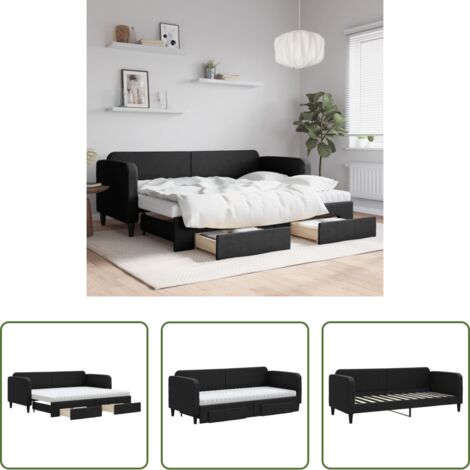 Cama nido -  Sofá cama nido con cajones tela negro 80x200 cm