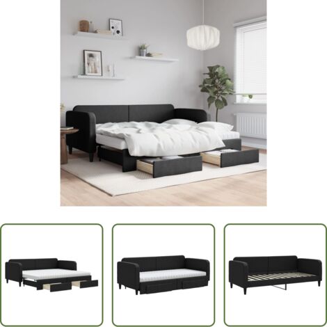 Cama nido -  Sofá cama nido con cajones tela negro 90x200 cm