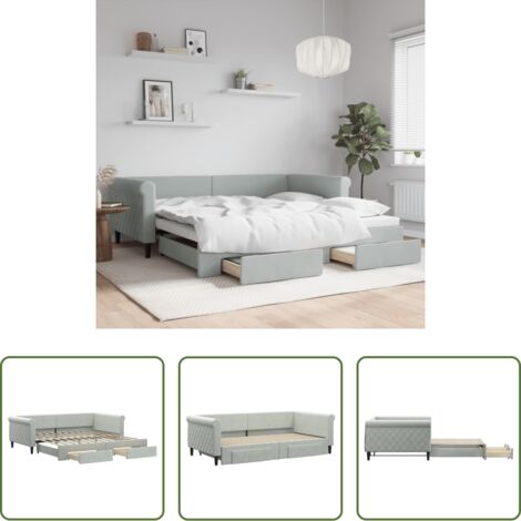 Cama nido -  Sofá cama nido con cajones terciopelo gris claro 100x200 cm