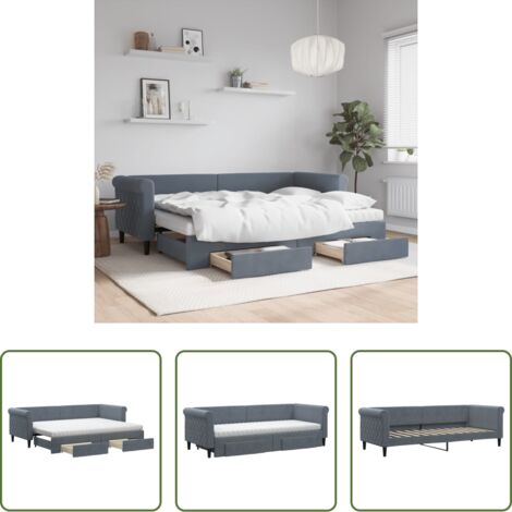 Cama nido -  Sofá cama nido con cajones terciopelo gris oscuro 80x200 cm