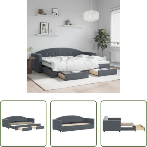 Cama nido -  Sofá cama nido con cajones terciopelo gris oscuro 80x200 cm