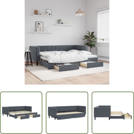Cama nido -  Sofá cama nido con cajones terciopelo gris oscuro 80x200 cm