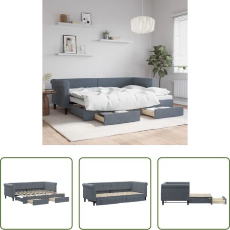 Cama nido -  Sofá cama nido con cajones terciopelo gris oscuro 80x200 cm