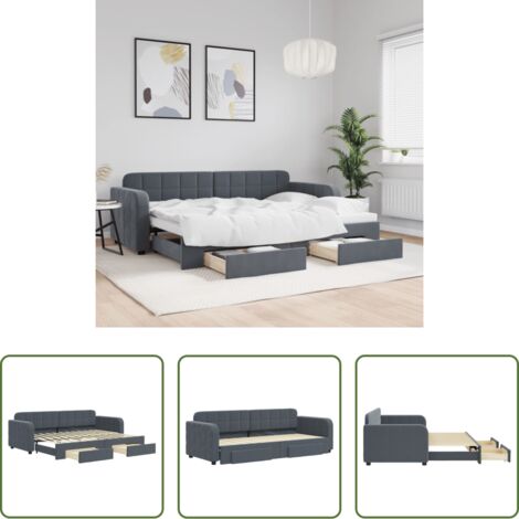 Cama nido -  Sofá cama nido con cajones terciopelo gris oscuro 80x200 cm