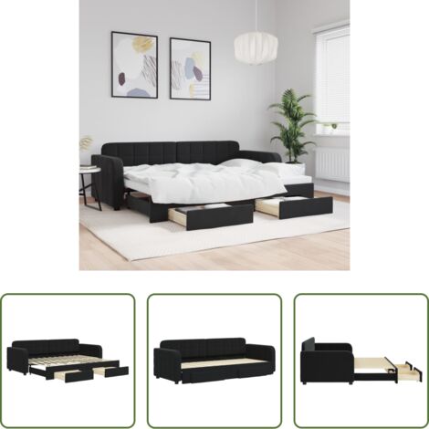 Cama nido -  Sofá cama nido con cajones terciopelo negro 80x200 cm