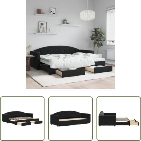 Cama nido -  Sofá cama nido con cajones terciopelo negro 80x200 cm