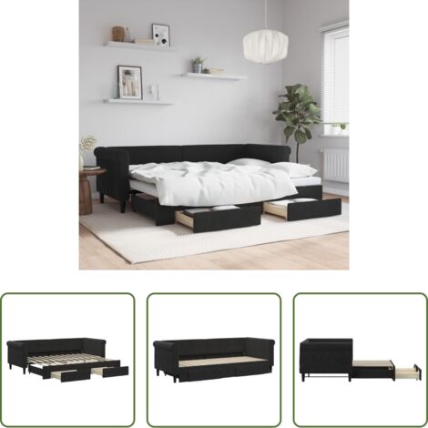 Cama nido -  Sofá cama nido con cajones terciopelo negro 80x200 cm