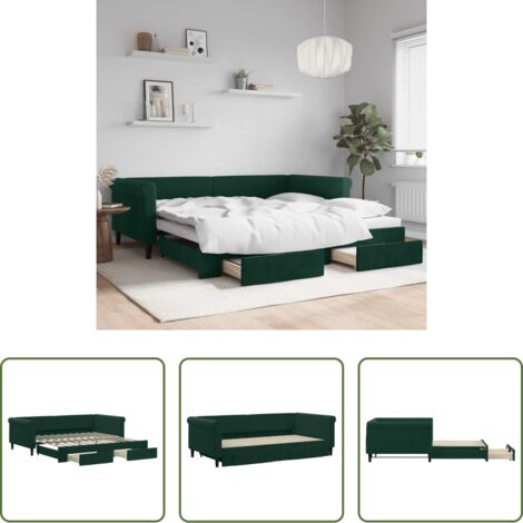 Cama nido -  Sofá cama nido con cajones terciopelo verde oscuro 100x200 cm