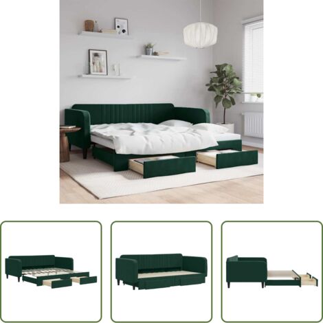 Cama nido -  Sofá cama nido con cajones terciopelo verde oscuro 100x200 cm