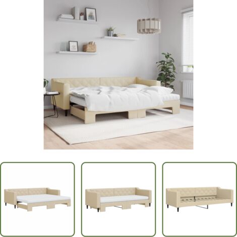 Cama nido -  Sofá cama nido con colchón tela crema 80x200 cm