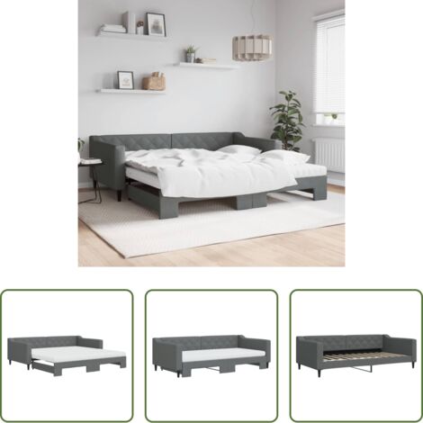 Cama nido -  Sofá cama nido con colchón tela gris oscuro 100x200 cm