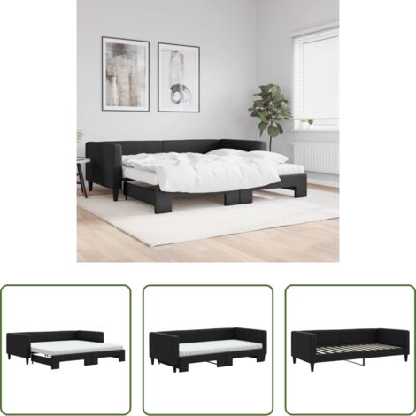 Cama nido -  Sofá cama nido con colchón tela negro 100x200 cm