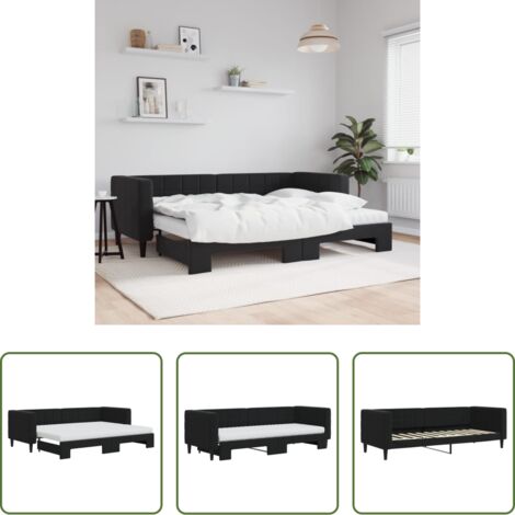 Cama nido -  Sofá cama nido con colchón terciopelo negro 80x200 cm