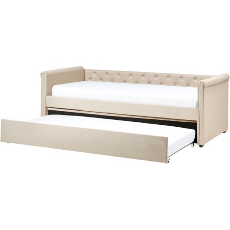 Cama nido tapizada beige 90 x 200 cm con somier y cabecero acolchado Libourne