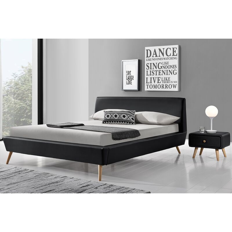 

Concept-usine - Norway: Estructura de cama de estilo escandinavo Negra con patas de madera - 140 x 190 cm - Negro